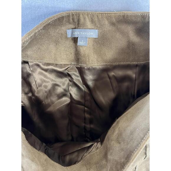 Ann Taylor Suede Leather Skirt 6 Brown Lined A Line Career Office Fall - Picture 4 of 8